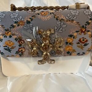 Tory Burch Eleanor Brocade Jeweled Logo Small Convertible Shoulder Bag